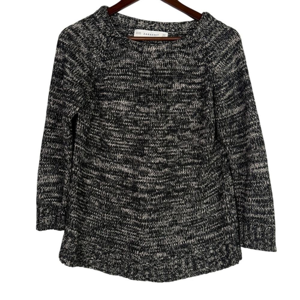 Zara Oversized Relaxed Fit Chunky Cable Knit Long Sleeve Sweater M Black Grey